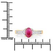 Bids.com 0.95 Carat Genuine Ruby and White Diamond 10K Yellow Gold Ring Rings