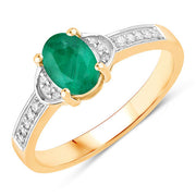 Bids.com 0.82 Carat Genuine Zambian Emerald and White Diamond 14K Yellow Gold Ring Rings