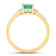 Bids.com 0.82 Carat Genuine Zambian Emerald and White Diamond 14K Yellow Gold Ring Rings