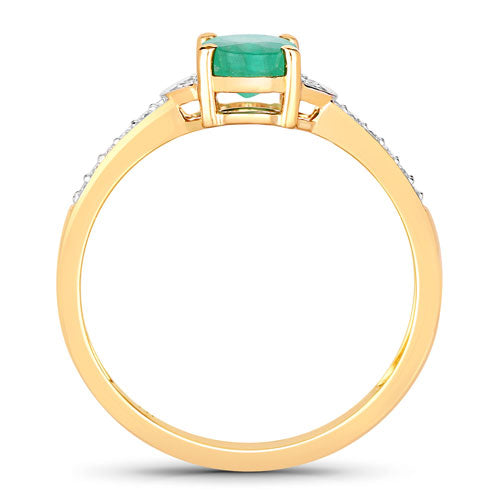 Bids.com 0.82 Carat Genuine Zambian Emerald and White Diamond 14K Yellow Gold Ring Rings
