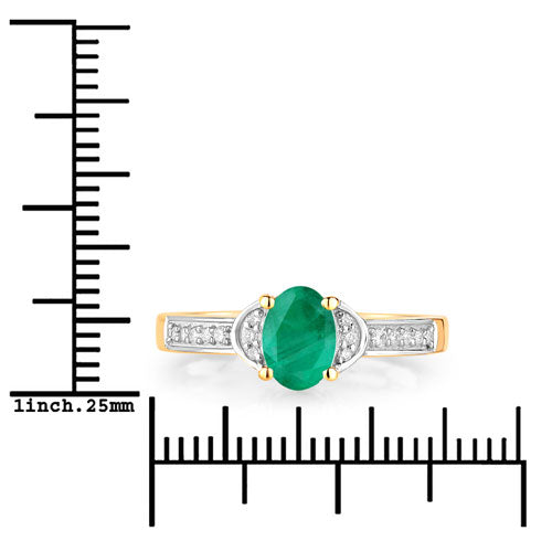 Bids.com 0.82 Carat Genuine Zambian Emerald and White Diamond 14K Yellow Gold Ring Rings