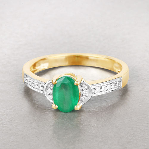 Bids.com 0.82 Carat Genuine Zambian Emerald and White Diamond 14K Yellow Gold Ring Rings