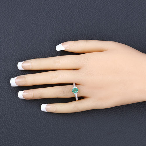 Bids.com 0.82 Carat Genuine Zambian Emerald and White Diamond 14K Yellow Gold Ring Rings