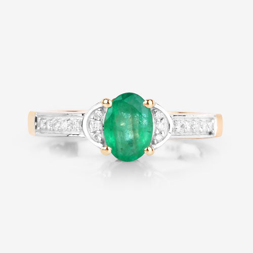 Bids.com 0.82 Carat Genuine Zambian Emerald and White Diamond 14K Yellow Gold Ring Rings