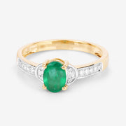 Bids.com 0.82 Carat Genuine Zambian Emerald and White Diamond 14K Yellow Gold Ring Rings