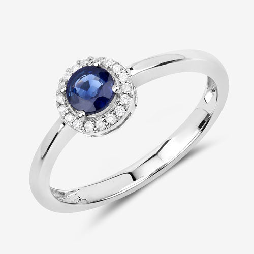 Bids.com 0.52 Carat Genuine Blue Sapphire and White Diamond 14K White Gold Ring Rings