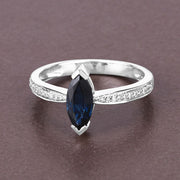 Bids.com 1.44 Carat Genuine Blue Sapphire and White Diamond 14K White Gold Ring Rings
