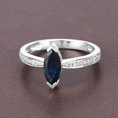 Bids.com 1.44 Carat Genuine Blue Sapphire and White Diamond 14K White Gold Ring Rings