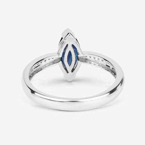 Bids.com 1.44 Carat Genuine Blue Sapphire and White Diamond 14K White Gold Ring Rings