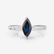 Bids.com 1.44 Carat Genuine Blue Sapphire and White Diamond 14K White Gold Ring Rings