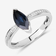 Bids.com 1.44 Carat Genuine Blue Sapphire and White Diamond 14K White Gold Ring Rings