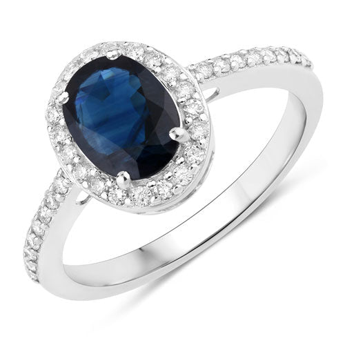 Bids.com 1.82 Carat Genuine Blue Sapphire and White Diamond 14K White Gold Ring Rings