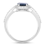 Bids.com 1.82 Carat Genuine Blue Sapphire and White Diamond 14K White Gold Ring Rings