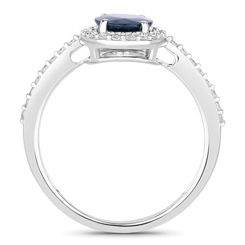 Bids.com 1.82 Carat Genuine Blue Sapphire and White Diamond 14K White Gold Ring Rings