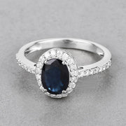 Bids.com 1.82 Carat Genuine Blue Sapphire and White Diamond 14K White Gold Ring Rings
