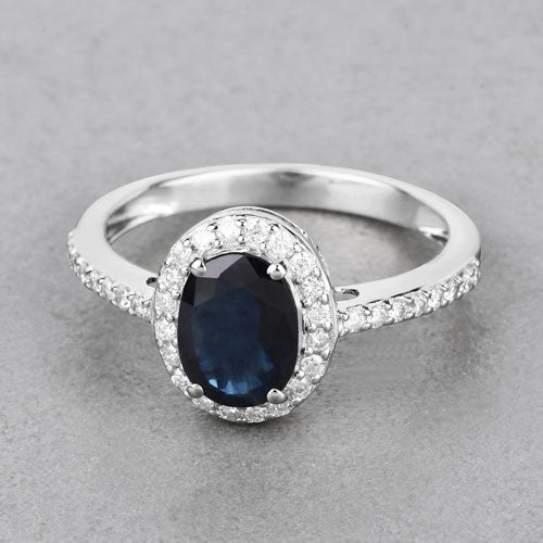 Bids.com 1.82 Carat Genuine Blue Sapphire and White Diamond 14K White Gold Ring Rings