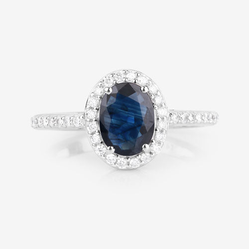 Bids.com 1.82 Carat Genuine Blue Sapphire and White Diamond 14K White Gold Ring Rings
