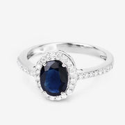 Bids.com 1.82 Carat Genuine Blue Sapphire and White Diamond 14K White Gold Ring Rings