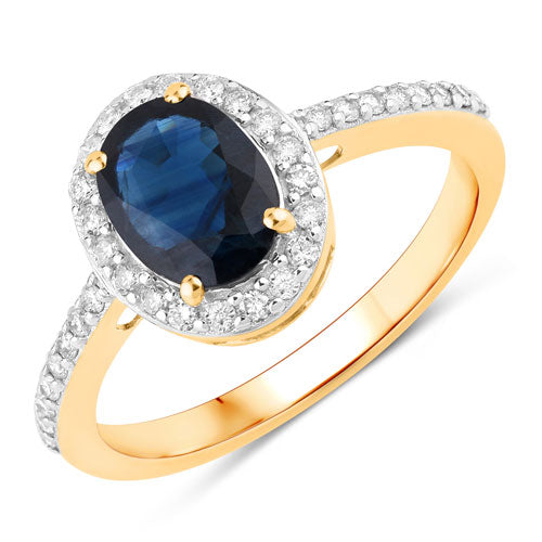 Bids.com 1.82 Carat Genuine Blue Sapphire and White Diamond 14K Yellow Gold Ring Rings