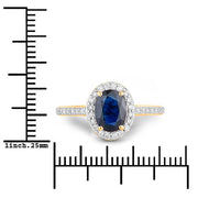 Bids.com 1.82 Carat Genuine Blue Sapphire and White Diamond 14K Yellow Gold Ring Rings