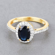 Bids.com 1.82 Carat Genuine Blue Sapphire and White Diamond 14K Yellow Gold Ring Rings