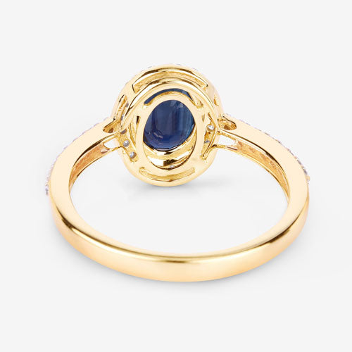 Bids.com 1.82 Carat Genuine Blue Sapphire and White Diamond 14K Yellow Gold Ring Rings