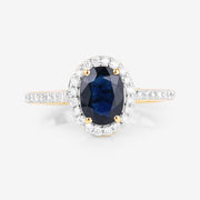 Bids.com 1.82 Carat Genuine Blue Sapphire and White Diamond 14K Yellow Gold Ring Rings