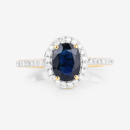 Bids.com 1.82 Carat Genuine Blue Sapphire and White Diamond 14K Yellow Gold Ring Rings