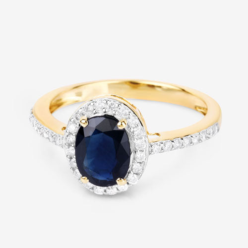 Bids.com 1.82 Carat Genuine Blue Sapphire and White Diamond 14K Yellow Gold Ring Rings