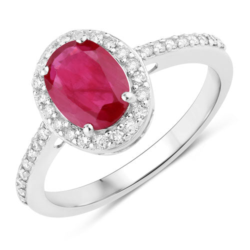 Bids.com 1.73 Carat Genuine Ruby and White Diamond 14K White Gold Ring Rings