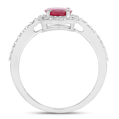 Bids.com 1.73 Carat Genuine Ruby and White Diamond 14K White Gold Ring Rings