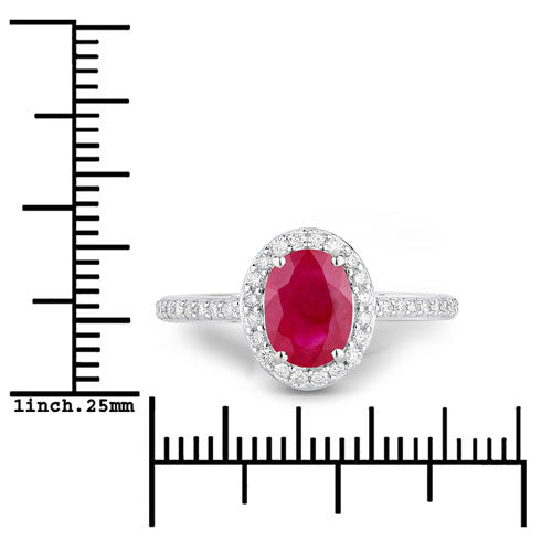 Bids.com 1.73 Carat Genuine Ruby and White Diamond 14K White Gold Ring Rings