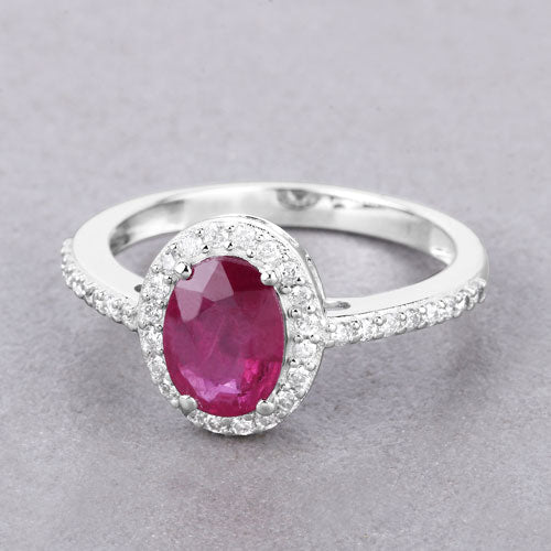 Bids.com 1.73 Carat Genuine Ruby and White Diamond 14K White Gold Ring Rings
