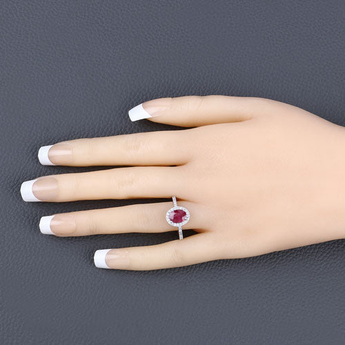 Bids.com 1.73 Carat Genuine Ruby and White Diamond 14K White Gold Ring Rings