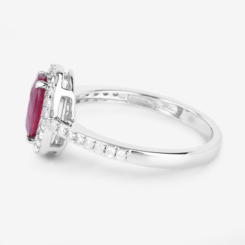 Bids.com 1.73 Carat Genuine Ruby and White Diamond 14K White Gold Ring Rings