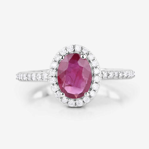 Bids.com 1.73 Carat Genuine Ruby and White Diamond 14K White Gold Ring Rings