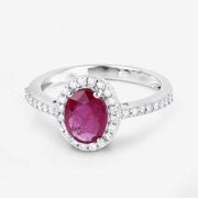 Bids.com 1.73 Carat Genuine Ruby and White Diamond 14K White Gold Ring Rings