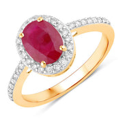 Bids.com 1.73 Carat Genuine Ruby and White Diamond 14K Yellow Gold Ring Rings