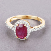 Bids.com 1.73 Carat Genuine Ruby and White Diamond 14K Yellow Gold Ring Rings