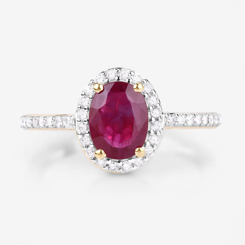 Bids.com 1.73 Carat Genuine Ruby and White Diamond 14K Yellow Gold Ring Rings