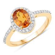 Bids.com 1.66 Carat Genuine Spessartite Garnet and White Diamond 14K Yellow Gold Ring Rings