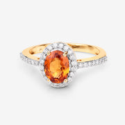 Bids.com 1.66 Carat Genuine Spessartite Garnet and White Diamond 14K Yellow Gold Ring Rings