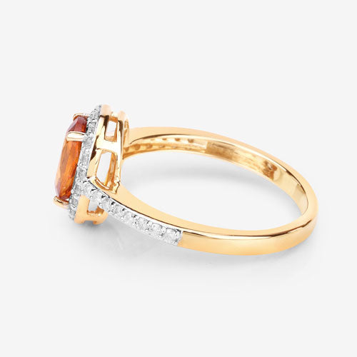 Bids.com 1.66 Carat Genuine Spessartite Garnet and White Diamond 14K Yellow Gold Ring Rings