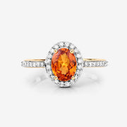 Bids.com 1.66 Carat Genuine Spessartite Garnet and White Diamond 14K Yellow Gold Ring Rings