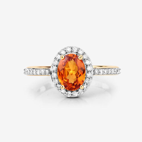 Bids.com 1.66 Carat Genuine Spessartite Garnet and White Diamond 14K Yellow Gold Ring Rings