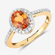 Bids.com 1.66 Carat Genuine Spessartite Garnet and White Diamond 14K Yellow Gold Ring Rings