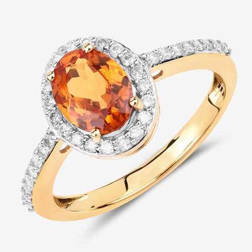 Bids.com 1.66 Carat Genuine Spessartite Garnet and White Diamond 14K Yellow Gold Ring Rings