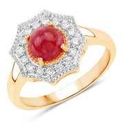 Bids.com 2.01 Carat Genuine Ruby and White Diamond 14K Yellow Gold Ring Rings