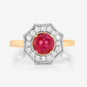 Bids.com 2.01 Carat Genuine Ruby and White Diamond 14K Yellow Gold Ring Rings