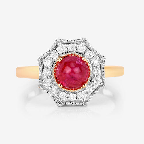 Bids.com 2.01 Carat Genuine Ruby and White Diamond 14K Yellow Gold Ring Rings